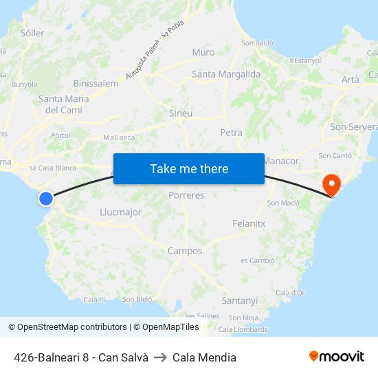 426-Balneari 8 - Can Salvà to Cala Mendia map
