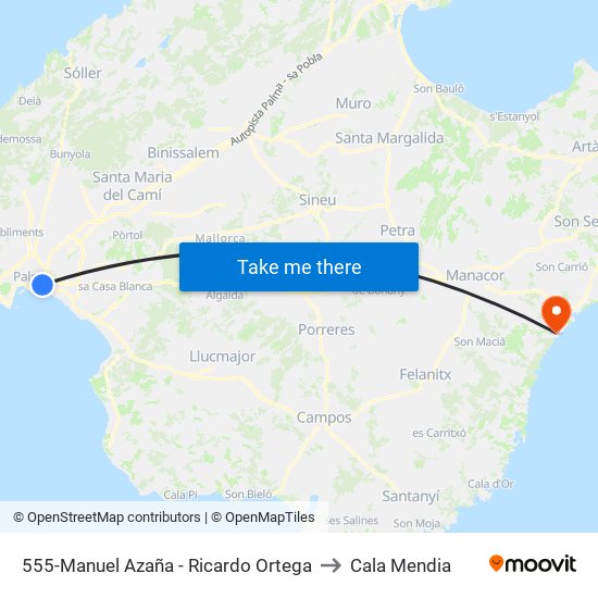 555-Manuel Azaña - Ricardo Ortega to Cala Mendia map