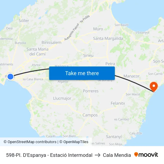 598-Pl. D'Espanya - Estació Intermodal to Cala Mendia map