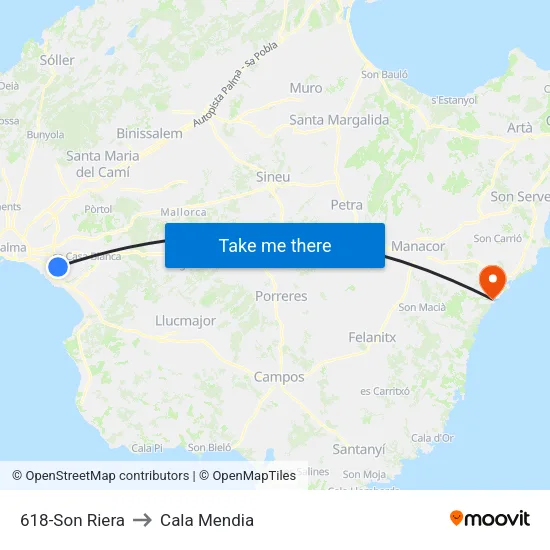 618-Son Riera to Cala Mendia map