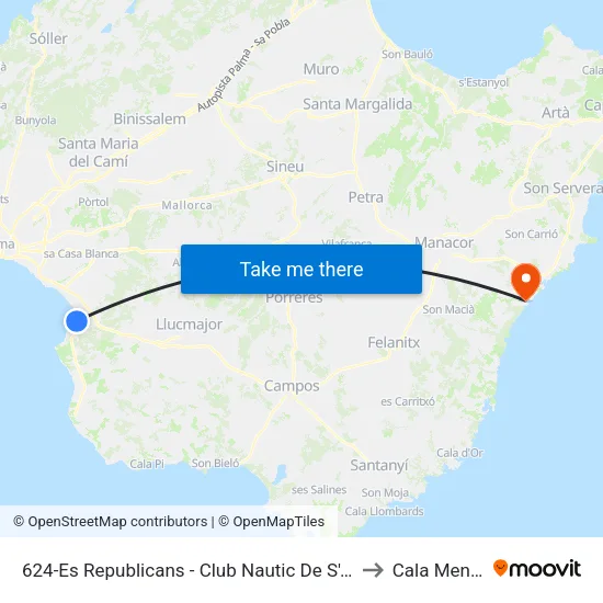 624-Es Republicans - Club Nautic De S'Arenal to Cala Mendia map