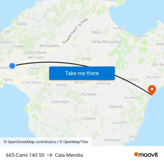 665-Camí 140  50 to Cala Mendia map