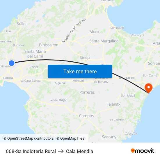 668-Sa Indioteria Rural to Cala Mendia map