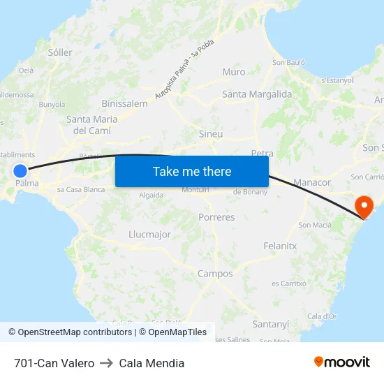 701-Can Valero to Cala Mendia map