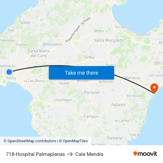 718-Hospital Palmaplanas to Cala Mendia map