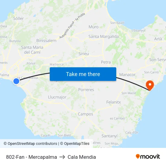 802-Fan - Mercapalma to Cala Mendia map