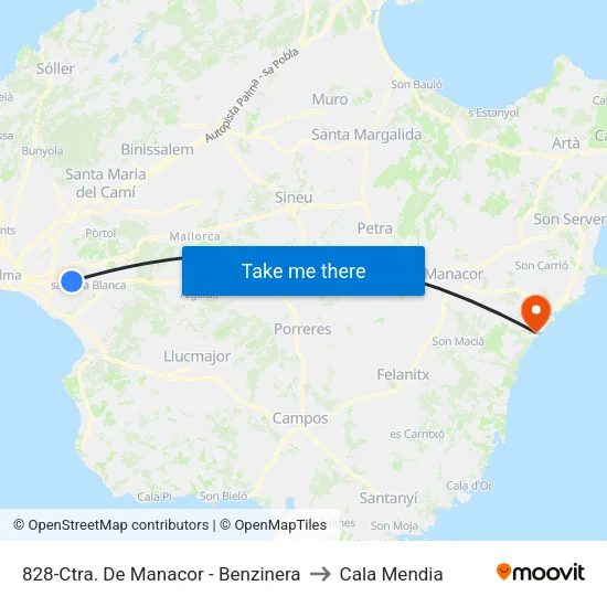 828-Ctra. De Manacor - Benzinera to Cala Mendia map