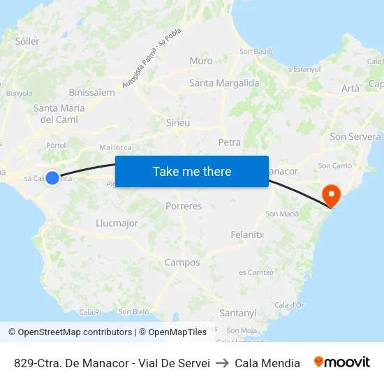 829-Ctra. De Manacor - Vial De Servei to Cala Mendia map