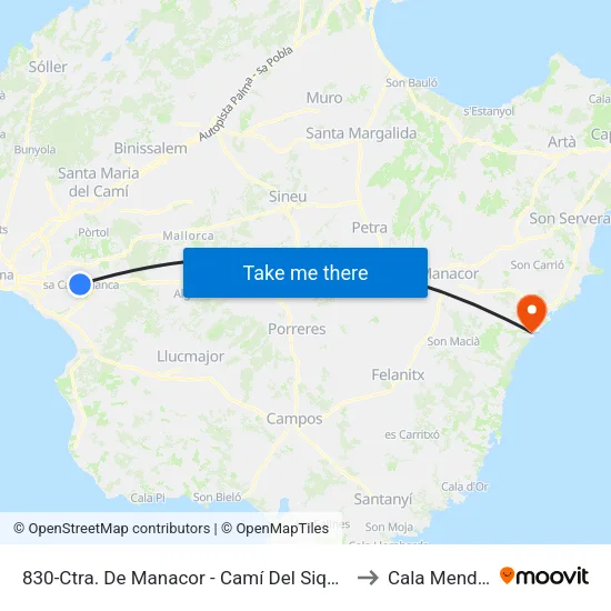 830-Ctra. De Manacor - Camí Del Siquió to Cala Mendia map