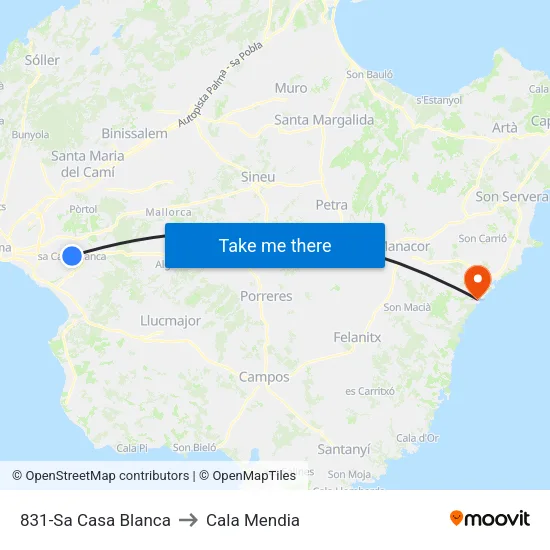 831-Sa Casa Blanca to Cala Mendia map