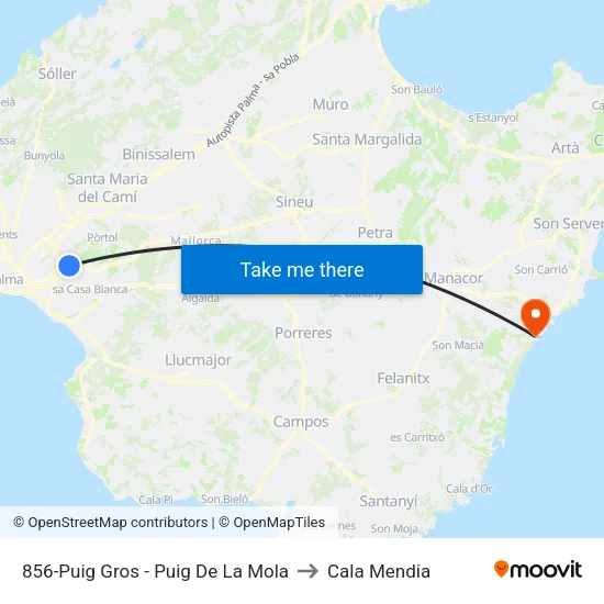 856-Puig Gros - Puig De La Mola to Cala Mendia map