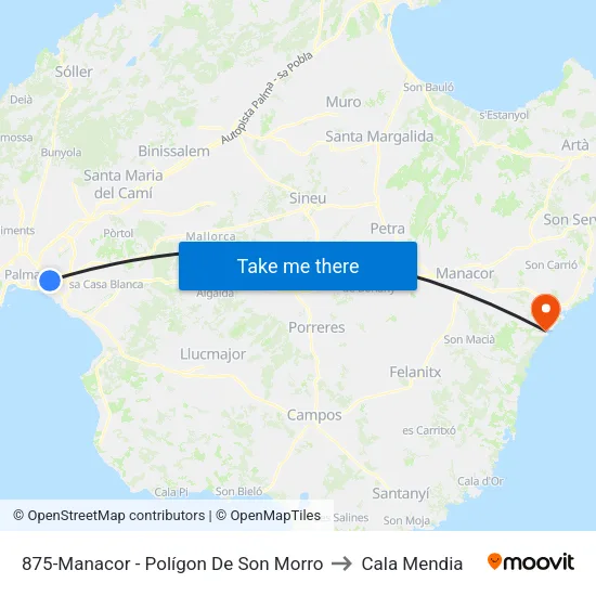 875-Manacor - Polígon De Son Morro to Cala Mendia map