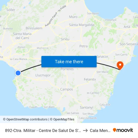 892-Ctra. Militar - Centre De Salut De S'Arenal to Cala Mendia map