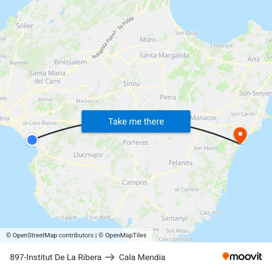 897-Institut De La Ribera to Cala Mendia map