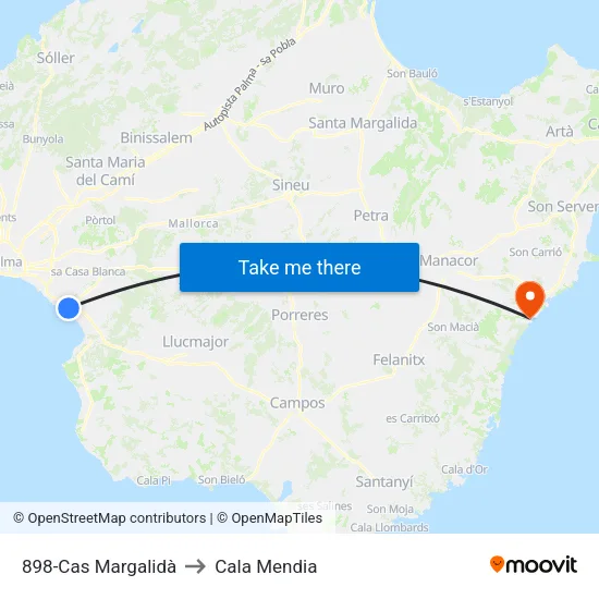 898-Cas Margalidà to Cala Mendia map