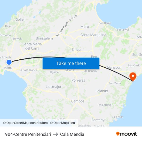 904-Centre Penitenciari to Cala Mendia map