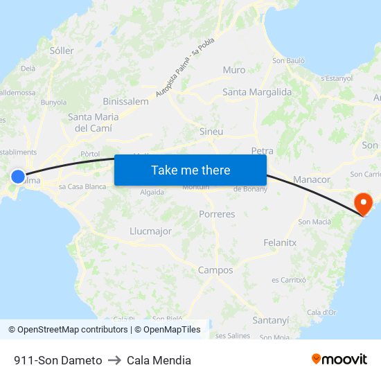 911-Son Dameto to Cala Mendia map
