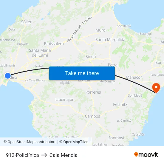 912-Policlínica to Cala Mendia map