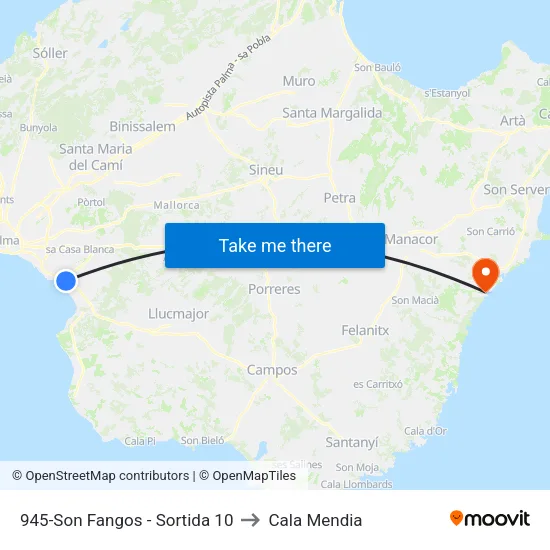 945-Son Fangos - Sortida 10 to Cala Mendia map