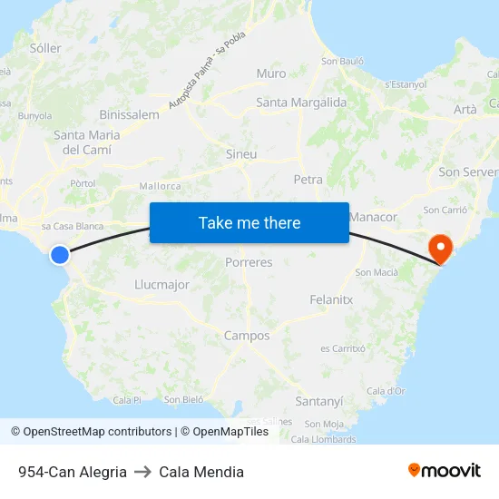 954-Can Alegria to Cala Mendia map