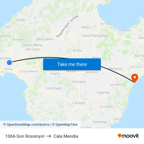 1066-Son Rossinyol to Cala Mendia map