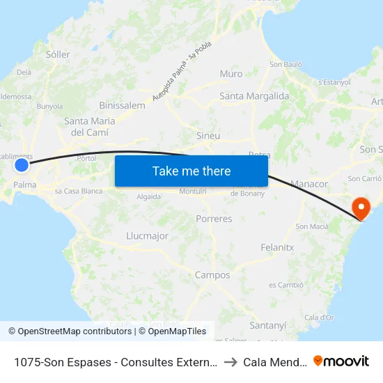 1075-Son Espases - Consultes Externes to Cala Mendia map