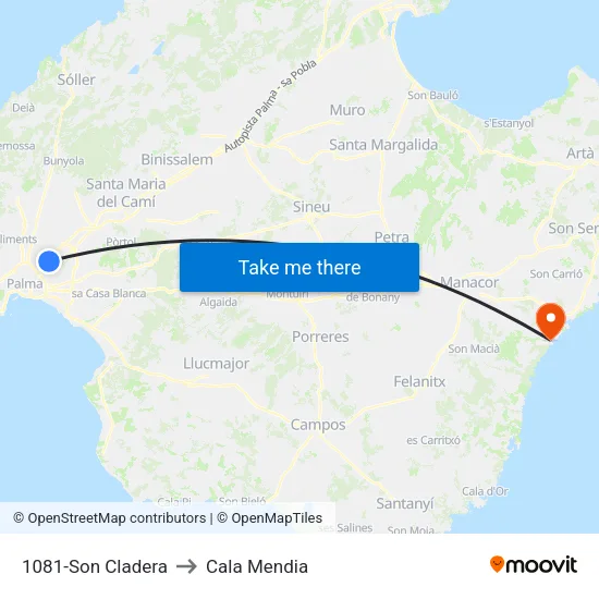 1081-Son Cladera to Cala Mendia map