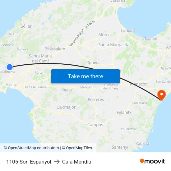 1105-Son Espanyol to Cala Mendia map