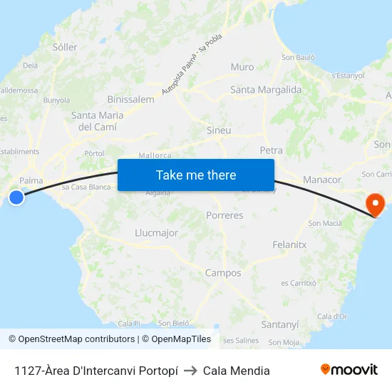 1127-Àrea D'Intercanvi Portopí to Cala Mendia map