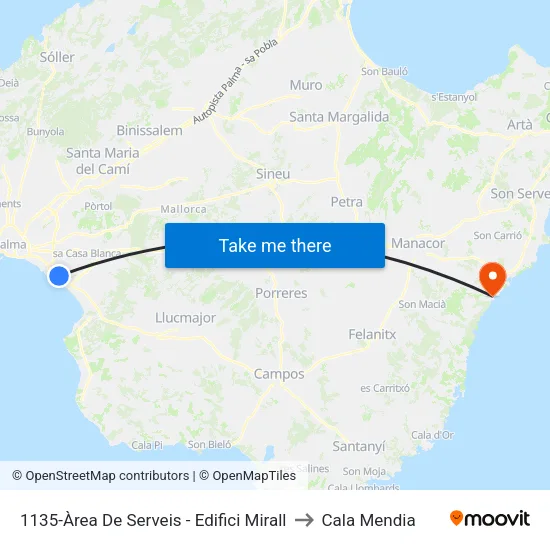 1135-Àrea De Serveis - Edifici Mirall to Cala Mendia map