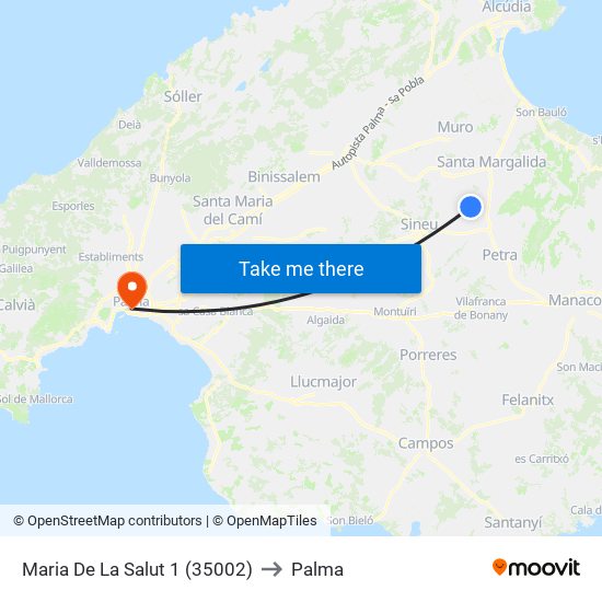 Maria De La Salut 1 (35002) to Palma map