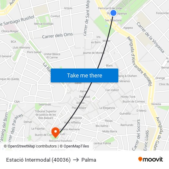 Estació Intermodal (40036) to Palma map