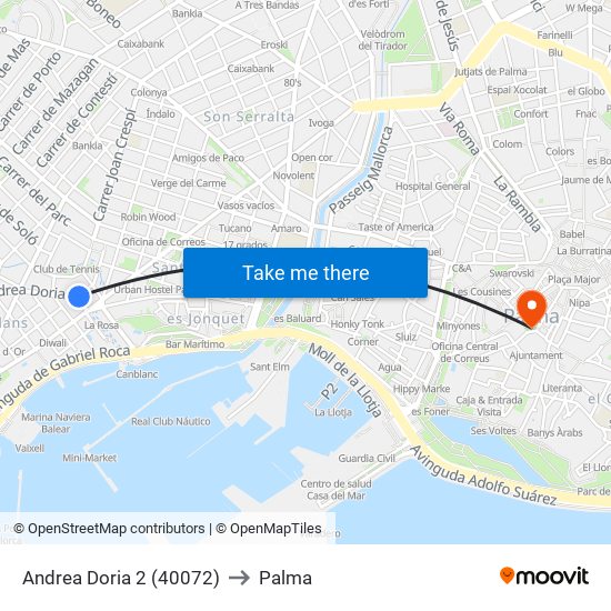 Andrea Doria 2 (40072) to Palma map