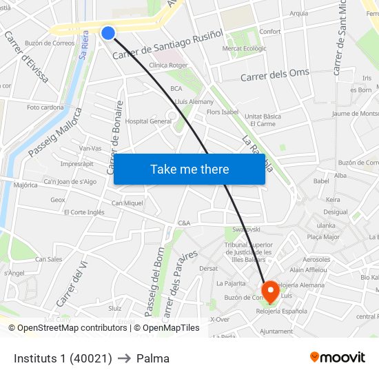 Instituts 1 (40021) to Palma map