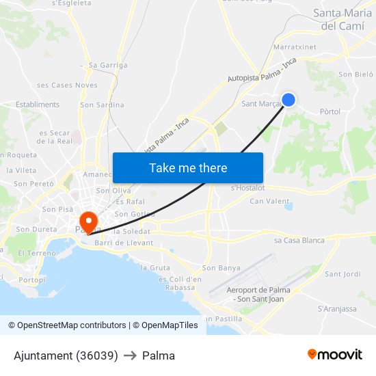 Ajuntament (36039) to Palma map