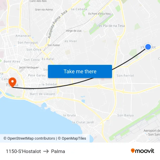 1150-S'Hostalot to Palma map