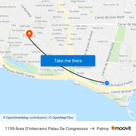 1159-Àrea D'Intercanvi Palau De Congressos to Palma map