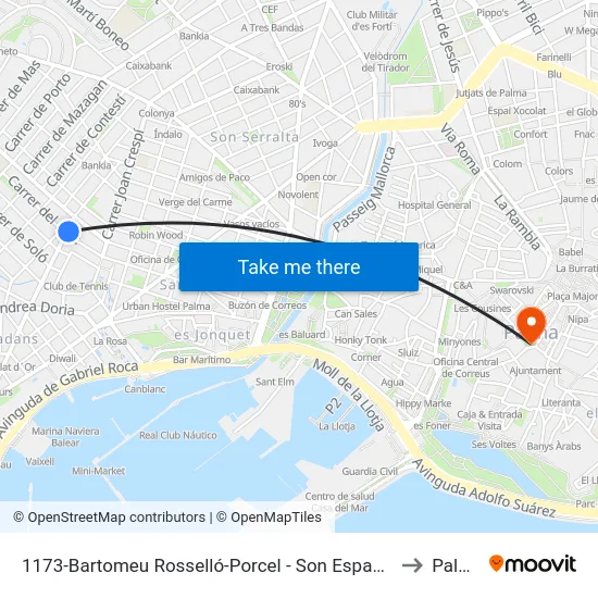 1173-Bartomeu Rosselló-Porcel - Son Espanyolet to Palma map
