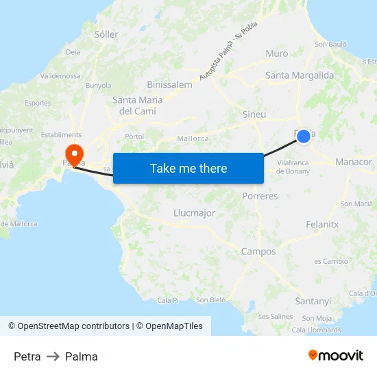 Petra to Palma map