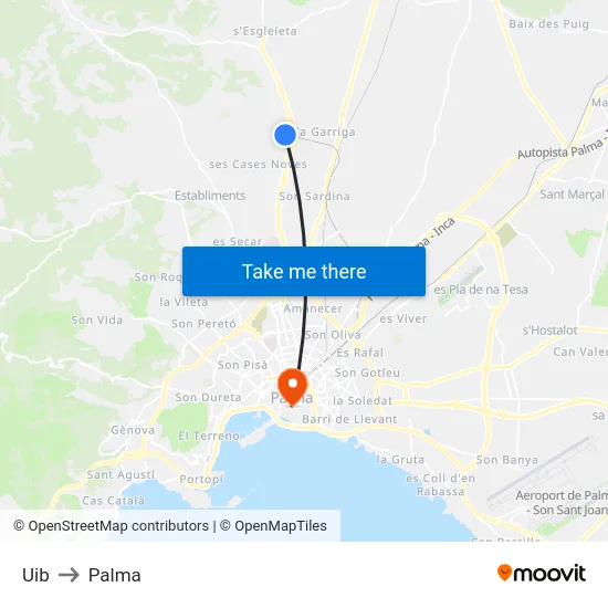 Uib to Palma map