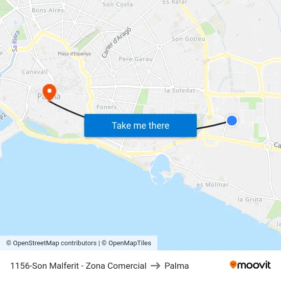 1156-Son Malferit - Zona Comercial to Palma map