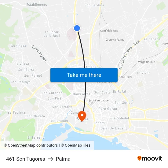461-Son Tugores to Palma map