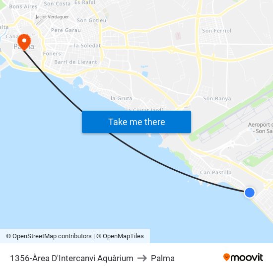 1356-Àrea D'Intercanvi Aquàrium to Palma map