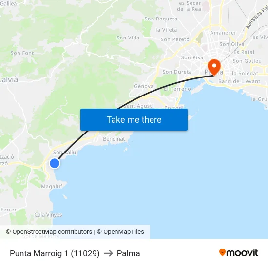 Punta Marroig 1 (11029) to Palma map
