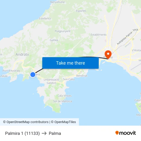 Palmira 1 (11133) to Palma map