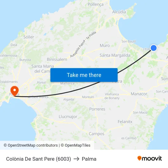 Colònia De Sant Pere (6003) to Palma map