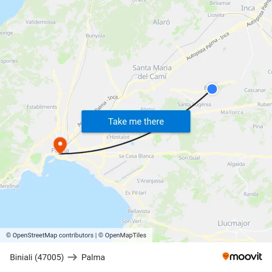 Biniali (47005) to Palma map