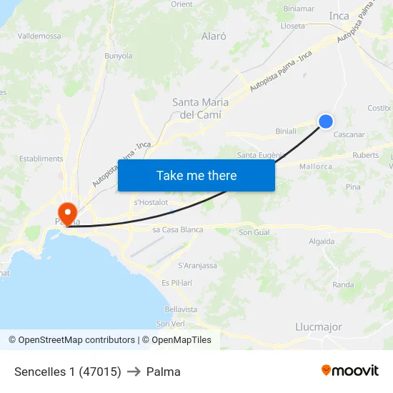 Sencelles 1 (47015) to Palma map