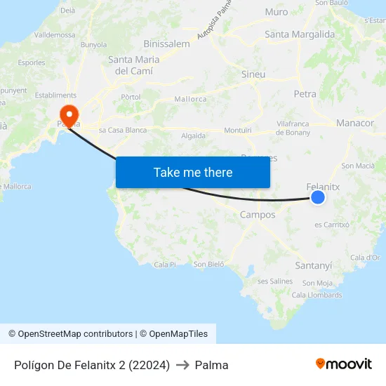 Polígon De Felanitx 2 (22024) to Palma map