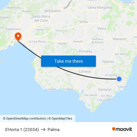 S'Horta 1 (22034) to Palma map